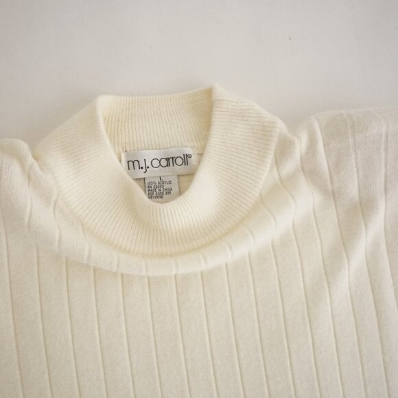 Vintage M.J. Carroll Cream Ribbed Cottagecore Mock Neck Sweater L - Picture 7 of 7